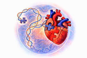 Illustration of a heart with puzzle pieces missing, intertwined with a DNA strand.